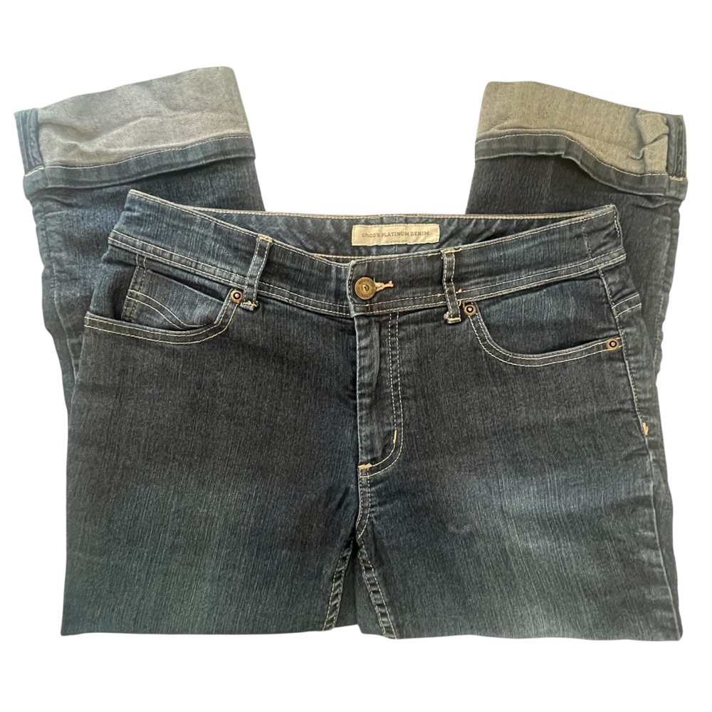 Chico’s Stretch Rolled Crop Blue Jeans Sz S/M (Chico’s 0.5) - Picture 6 of 12